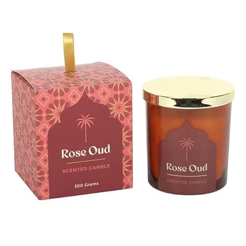 Image of Arabian Nights Rose Oud Scented Candle | 52 Hour Burn | Luxury Glass Jar Candle | Long-Lasting Paraffin Wax | Home Fragrance Gift