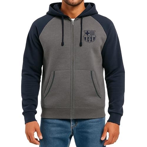 Image of Icon Sports Men's FC Barcelona Full-Zip Lightweight Hoodie, Navy, M