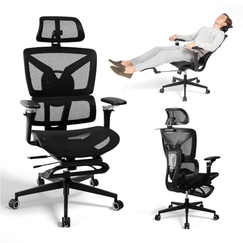 Image of Rieior Ergonomic Office Chair Large and Tall with Footrest, 5D Adjustable Armrests, Lumbar Support, Reclining Mesh Backrest, Adjustable Depth Seat, Kids Chair, Black