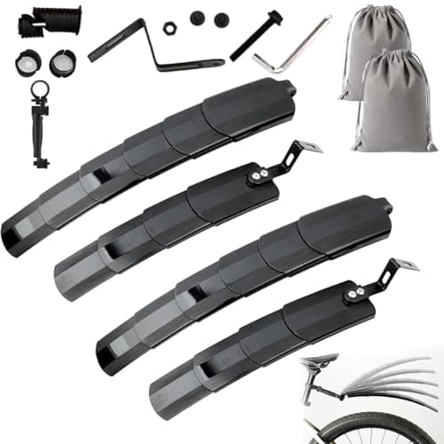 Image of Gienslru Retractable Bike Mudguards, Adjustable Front Rear Retractable for Bike Mudguard Set, Portable Foldable Front Rear Mudguards, Universal Fit Rain Splash Protection, Easy Installation (2pcs)