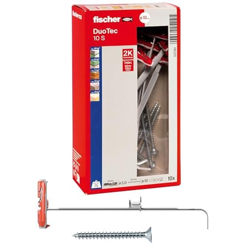 Image of Fischer - Home, Furniture & DIY:DIY Materials:Nails, Screws & Fasteners:Wall Plugs & Fixings - All Products - Fischer 537261 DUOTEC S 10MM Nylon Toggle Wall Plugs + Screws 10 pcs