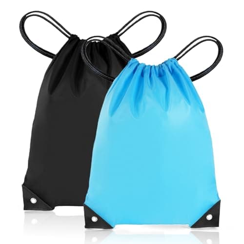 Image of flintronic 2PCS Drawstring Bags, Drawstring Backpack Bags for Gym Sport Sack, Large PE Bag, String Backpacks for Beach, Travel, Swimming, Holiday-(Black+Blue)