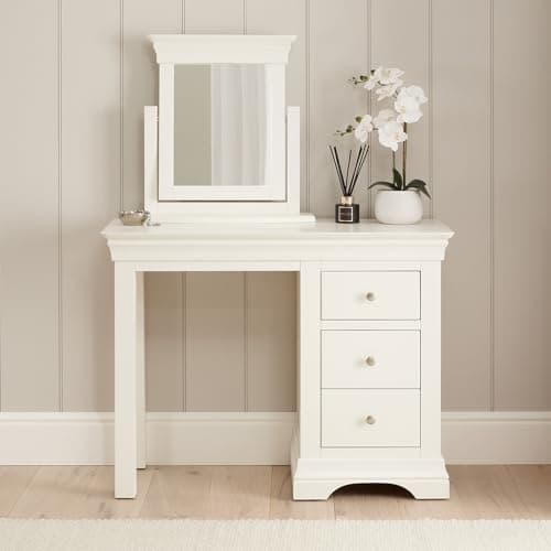 Image of The Furniture Market Wilmslow White Single Pedestal Dressing Table Set with Mirror - Elegant French Inspired Design, Satin Paint Finish, Bedroom Storage, Assembly Required - H 810 x W 1065 x D 445mm