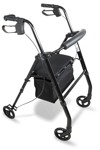 Image of Aidapt Lightweight Folding Four Wheeled Rollator.6 Wheels,Ergonomic Handle Brakes,Parking Brake,Fabric Padded Seat,Shopping Bag,Height Adjustable Handles&Legs,Flip Up Backrest,Aid,Elderly,Mobility