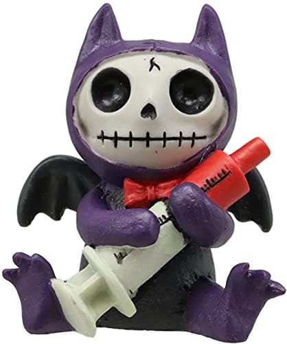 Image of Ebros Gift 2.5" Tall Furrybones Flappy The Purple Vampire Bat Doctor with Blood Syringe Collectible Figurine Skeleton Monster Dracula Hooded Costume Furry Bones Statue