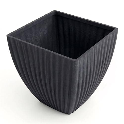 Image of GEEZY Large Square Flower Pot – Durable Plastic, Lightweight for Indoor & Outdoor Use, Ideal Plant Tub for Garden Pots, 39x39x42 cm, Elegant Charcoal Design, Grey Lotus