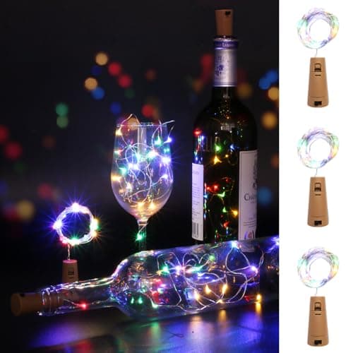 Image of Kolpop Bottle Lights 3 Packs, 2m 20 LED Cork Light Battery Operated for Wine Bottles, Multi Coloured Fairy String Lighting Indoor for Jars Table Craft Christmas Party Decoration