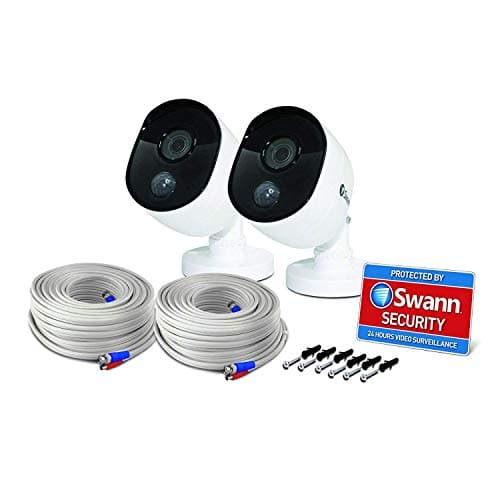 Image of Swann 1080p Full HD Outdoor Thermal Sensing Bullet Security Cameras with IR Night Vision and PIR Motion Detection, White, 2 Pack