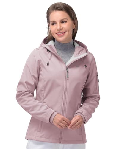 Image of 33,000ft Women's Waterproof Jacket, Ladies Lightweight Hooded Softshell Jacket Windproof Fleece Rain Jacket for Outdoor Hiking Rose XL