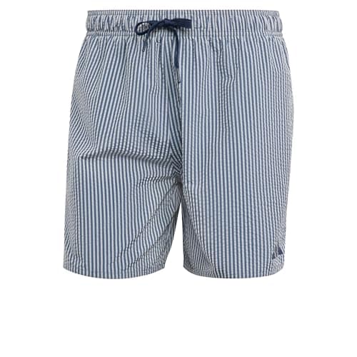 Image of adidas Men's Seersucker Stripy Swim Shorts 5 INCH, Wonder White/preloved Ink, S