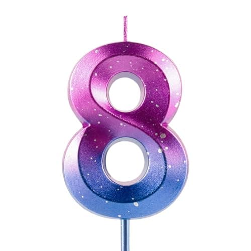 Image of Number 8 Candles 8th Birthday Galaxy Gradient Happy Birthday Purple Blue Gradient Candle Premium Wax & 3D Diamond Design Cake Topper Decorations for Birthday Party Anniversary Celebration Supplie
