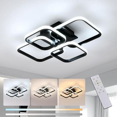 Image of Comely Dimmable LED Ceiling Light, 48W Rectangle Design with Remote Control, Suitable for Living Room, Kitchen, Office (Black)