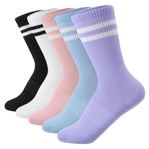 Image of Radsocken Women's Cotton Socks, Soft Anti-Bacterial, Breathable, Moisture-Wicking Striped Mid-Calf Socks for Sports, Workouts & Daily Wear
