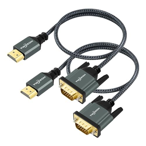 Image of Twozoh HDMI to VGA Cable 1M 2 Pack. Aluminum alloy shell Nylon Braided & Gold-Plated HDMI VGA Support 1080P/60HZ for Desktop, Laptop, PC, Monitor, Projector, HDTV