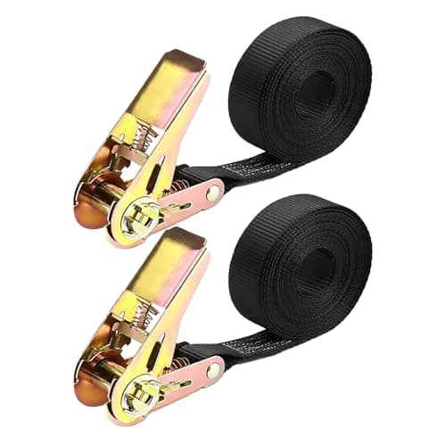 Image of BieMian 2 Pcs Heavy Duty Ratchet Straps 6m x 25mm, Adjustable Ratchet Tie Down Straps Set, Cam Buckle Tensioning Strap Belts for Car Motorcycle Cargo Trailer Trucks Van Roof Rack Strap(Black)