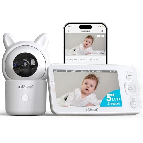 Image of ieGeek 5" Screen 1080P Smart Baby Monitor with Camera, Night Vision, Two-Way Audio, Motion & Sound Detection, Temperature Humidity Sensor, 360° PTZ, Remote App Control, Long Range for Baby Nursery