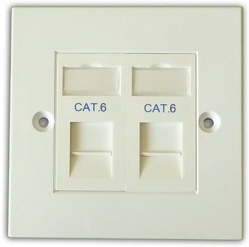 Image of Comms2Go CAT6 Double Port Faceplate - Twin Socket - RJ45 - Ethernet - Network - Face Plate Module (2 port)