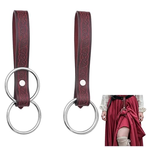 Image of Lord of Battles 2pcs Skirt Hikes – Handmade 100% Full Grain Leather Waist Skirt Hoops Accessory for Renaissance, Cosplay (Maroon)