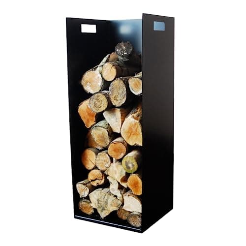 Image of Volcann 82cm Tall Modern Firewood Log Store Holder for Woodstove Fireplace Wood Holder - No Assembly Required - Great British Steel - UK Manufactured - Pure Black