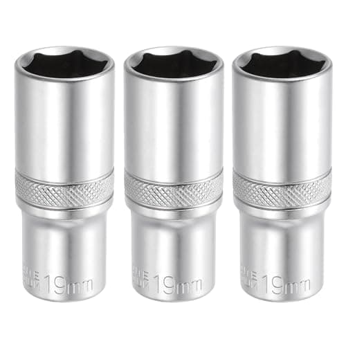 Image of sourcing map 3pcs 6 Points Deep Socket 3/8" Drive 19mm Deep Metric CR-V Steel Polished Nickel Plating Impact Sockets 64mm / 2.5" Long Flip Sleeve Tool for Home Auto Nuts Bolts Repair