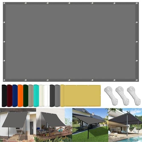 Image of Rectangle Sunscreen Canopy 85 x 350 cm(33 x 138inch) Waterproof Awning Canvas 98% UV Block with Free Rope & Fixing Kit Carport Swimming Plants Shade Netting, Light Grey