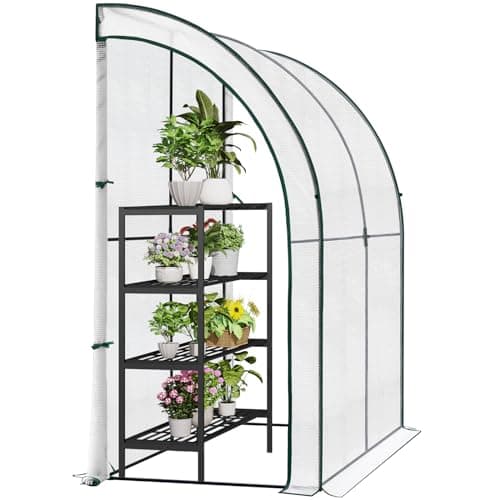 Image of WOLTU Lean to Greenhouse, Walk-in Greenhouse with 2 Zipped Roll-up Doors, 4 Ground Pegs, 4 Wind Ropes, 140g/m2 PE Cover, Steel Frame, White, 200x100x210cm