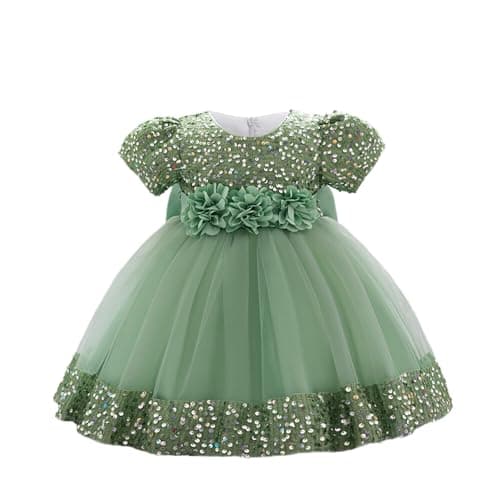 Image of Cichic Baby Girl Party Dress Summer Puffy Sequin Tulle Kids Birthday Communion Christening Gowns Light Green 3-4 Years