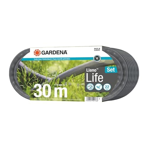 Image of Gardena Liano Life Textile Hose 1/2 inch, 30m: Highly flexible textile garden hose, with PVC inner tube, no kinking, lightweight, weather-resistant (18457-20)