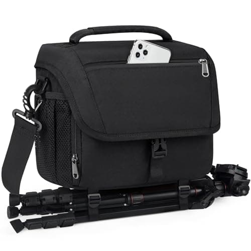 Image of RAINSMORE Camera Bag Professional DSLR/SLR/Mirrorless Camera Case Waterproof Camera Sling Bag Small with Rain Cover&Tripod Holder Black