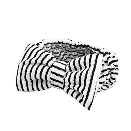 Image of The Vintage Cosmetic Company Ava Make-up Vintage Headband Hold Back Hair Soft and Comfy Black Stripe and Bow Design