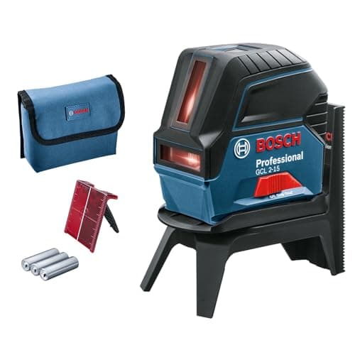 Image of Bosch Professional Cross line Laser GCL 2-15 (red Laser, Interior, with Plumb Points, Working Range: 15 m, 3 x AA Batteries, RM 1 Rotating Mount, Laser Target Plate, Protective Bag)