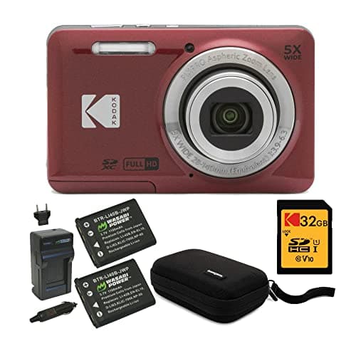 Image of Kodak PIXPRO Friendly Zoom FZ55 Digital Camera (Red) Bundle with 32GB SD Card, Camera Case, and Battery Travel Charger (4 Items)