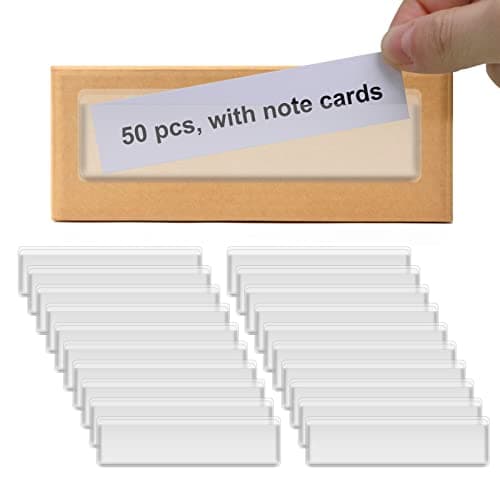 Image of Label Holders Adhesive Shelf Tags - Fushing 50Pcs Clear Plastic Labels for Storage Bins with Name Label Badge Inserts, Removable Adhesive Pockets for Shelf Mailbox Binders Drawers Cabinets (50)