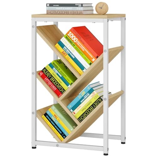 Image of IBUYKE 5 Tier Tree Bookshelf, Small Desktop Bookshelf with Storage Organizer,for Books/CDs/Movies,Desk Display Bookcase for Bedroom Living Room,Natural,TBC003N