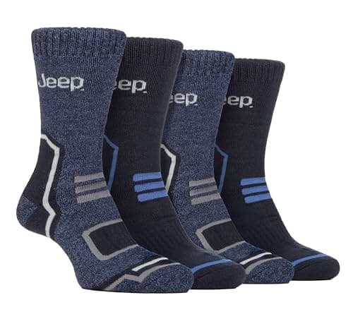 Image of Jeep 4 Pack Mens Thermal Boot Socks for Winter Thick Knitted Technical Boot Socks (6-11, Navy/Blue)