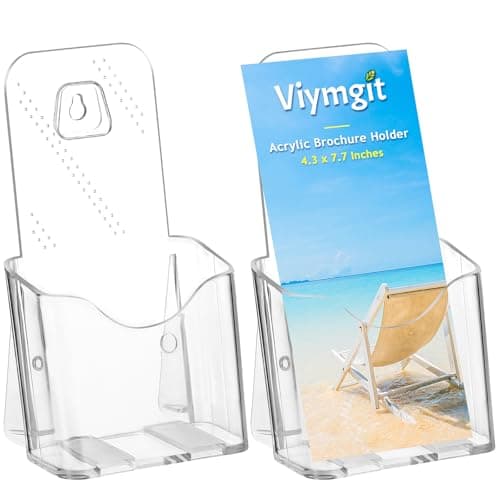 Image of Viymgit DL Portrait Leaflet Holder, 2-Pack 1/3 A4 Size Clear Acrylic Brochure Display Holder, Wall Mount/Countertop Single Pocket Dispenser for Literature, Booklet, Flyer & Menu