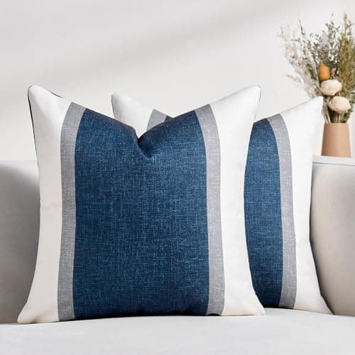 Image of Navy Blue Cushion Covers 50x50 Striped Throw Pillow Covers Soft Decorative Square Throw Pillow Case Polyester Modern Luxury Pillowcases for Couch Chair Sofa Bed Living Room Home Decor