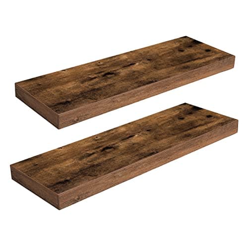 Image of HOOBRO Floating Shelves, Wall Shelves Set of 2, Wall Mounted Shelves, 60cm, Wall Display Racks, Decorative Hanging Shelf, Wooden Shelves, for Bathroom, Bedroom, Kitchen, Office, Rustic Brown EBF60BJ01