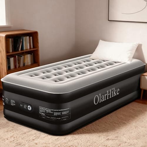 Image of OlarHike Single Airbed, Inflatable Air Mattress with Built-in Pump, Blow Up Bed, Self Inflating Folding Guest Air bed with Flocked Surface For Camping & Home Use, 190cm L x 90cm W x 50cm H(Black)