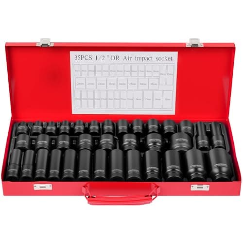 Image of 35pcs 1/2" Drive 6 Point 8-32mm Metric Deep Impact Socket Set with Metal Carring Case
