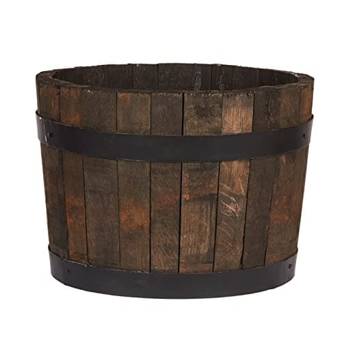 Image of Hortico 40cm Wooden Planter for Outdoor | Half Barrel Planter Style Garden Large Plant Pot D40 H30 cm, 37.7L, Made in the UK