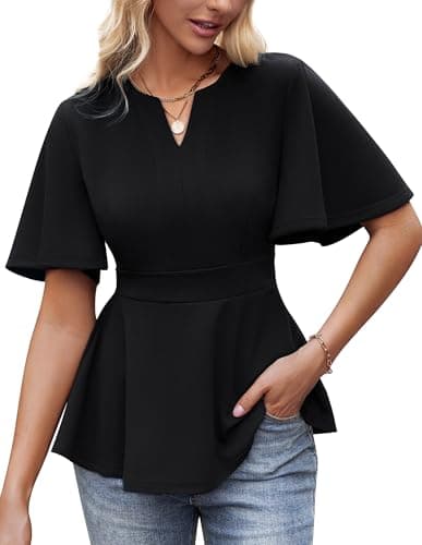 Image of GRACE KARIN Women's 2025 Business Work Wrap Blouses Summer Fashion Ruffle Sleeve Tunic Tops Black M
