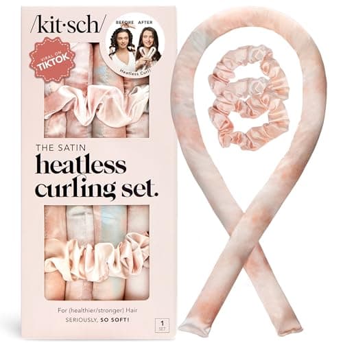 Image of Kitsch Satin Heatless Curlers Set – Heatless Curls Overnight with 34" Hair Curler & 2 Satin Scrunchies – Comfortable Hair Curlers to Sleep In for Frizz-Free, No Heat Damage Styling - Sunset Tie Dye