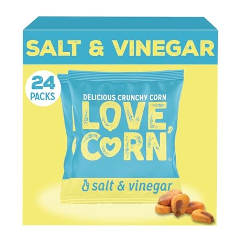 Image of LOVE CORN Salt & Vinegar Crunchy Corn (24 x 20g) - High Fibre Snack, High Oleic Sunflower Oil, Gluten-Free, Vegan, Kosher, Low Sugar, Healthy Lunchbox Graze, Plant Based Crisps Alternative, UK Made