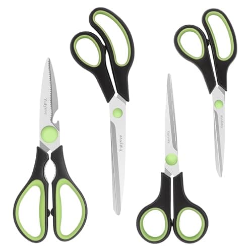 Image of Vutyvve Kitchen Scissors, Stainless Steel Blades Soft Handle, Multifunctional Kitchen Scissors Set, Black/Green, 4 Piece Set