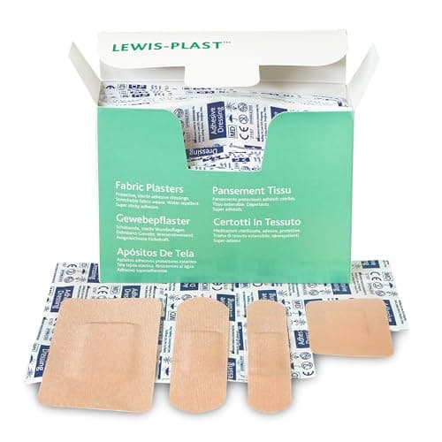 Image of Lewis-Plast Premium Assorted Breathable Sterile Hypoallergenic Fabric Plasters, Box of 100 First Aid Medical Grade Plaster, Suitable for All Types of Minor Cuts and Grazes