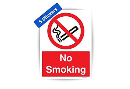Image of Pack of 5 No Smoking Signs (150 x 200mm) Waterproof No Smoking Sign Self Adhesive Sticker for Windows Sara Prints®