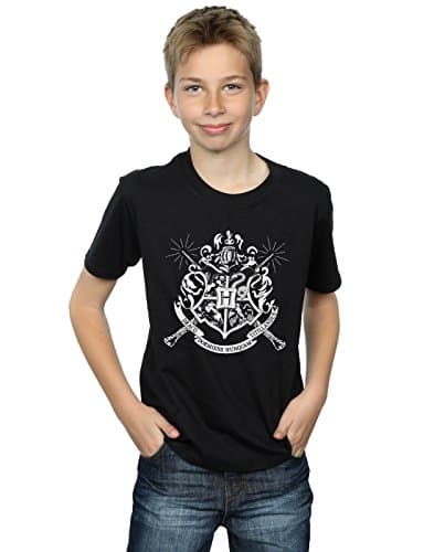 Image of Harry Potter Boys Hogwarts Badge Wands T-Shirt 7-8 Years Black