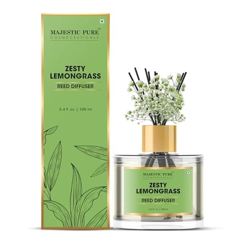 Image of Majestic Pure Lemongrass Reed Diffuser 100ml - Natural Aromatherapy Home Fragrance, Essential Oil Air Freshener with Reed Sticks for Bathroom, Living Room & Office