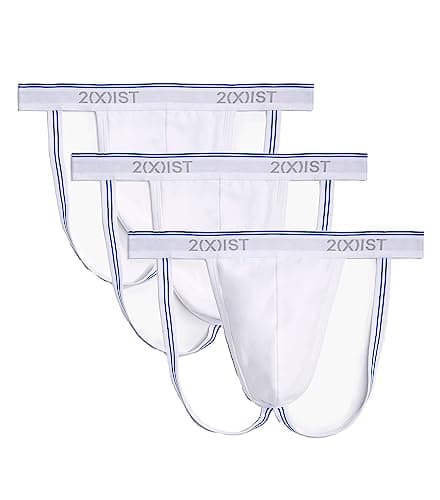 Image of 2(X)IST Men's Cotton Stretch Jock Strap 3-Pack, White/White/White, Medium